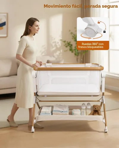 Miniatura 6 de suihuooo Bassient para bebé con ruedas y almacenamiento, cuna mecedora para bebé, cama de noche