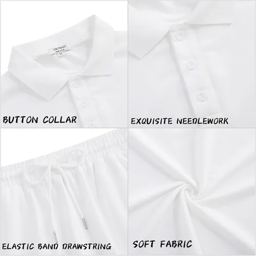Miniatura 4 de TURETRENDY Conjunto de camisa polo y pantalones cortos para hombre, traje de polo de manga corta casual de 2 piezas, trajes de verano con botones