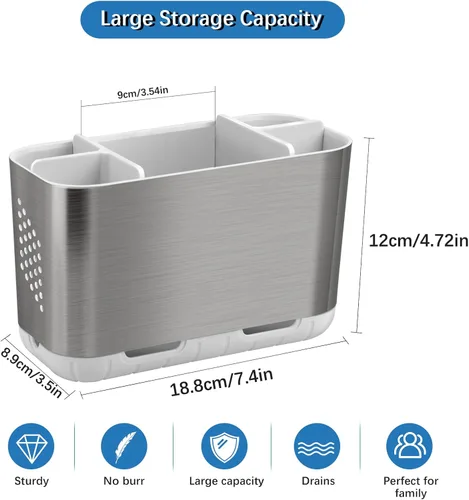 Miniatura 6 de Portacepillos de dientes para organizador de encimera de baño, portacepillos para cepillos de dientes eléctricos grandes desmontables