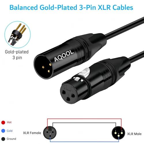 Miniatura 7 de XLR Cables 3 pies, paquete de 4 unidades, cable de micrófono XLR macho a hembra, cable de micrófono de 3 pines chapado en oro cable de altavoz OFC