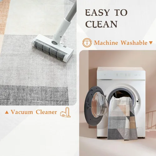 Miniatura 6 de HOMFINE Alfombra lavable moderna de 5 x 7 pies, estilo geométrico, para sala de estar, dormitorio, alfombra lavable a máquina, suave, Gris/Marrón
