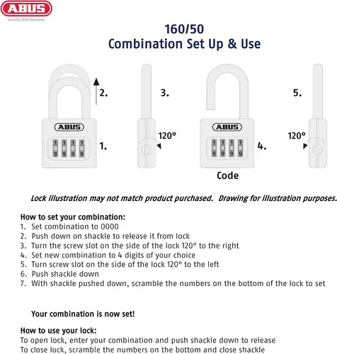 Miniatura 5 de ABUS 160/50 B 160 All Weather Chrome 4 Dial Combinación Candado, Negro/Plata
