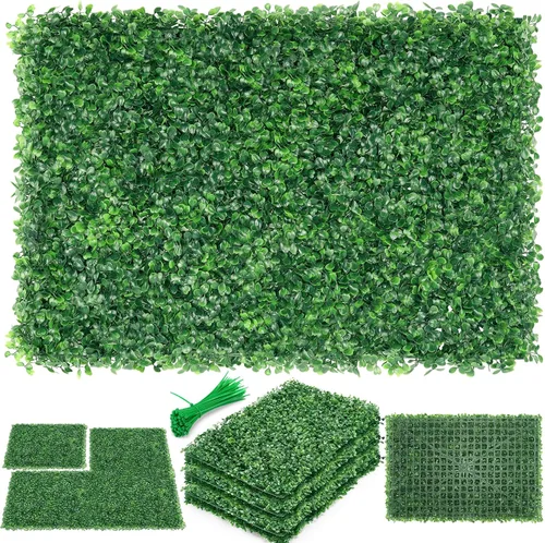 Miniatura 9 de Paneles de setos artificiales de boj de 10 x 10 pulgadas, 24 piezas de pantalla de privacidad de vegetación sintética, decoración de pared