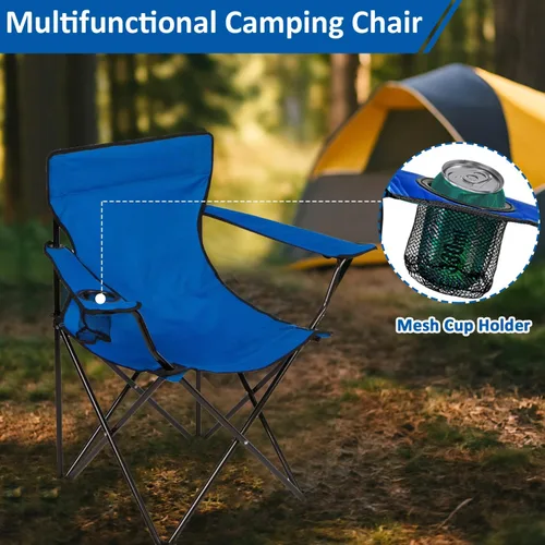 Miniatura 3 de Silla de camping plegable con soporte para tazas, capacidad de 225 libras, silla plegable portátil con grandes pies anti-hundimiento, tela