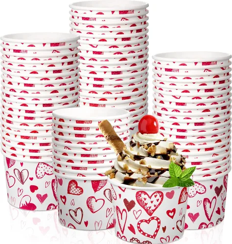 Miniatura 10 de Shellwei Paquete de 50 tazas de helado de 9 onzas para el día de San Valentín, cuencos de postre desechables con corazón, cuencos de papel
