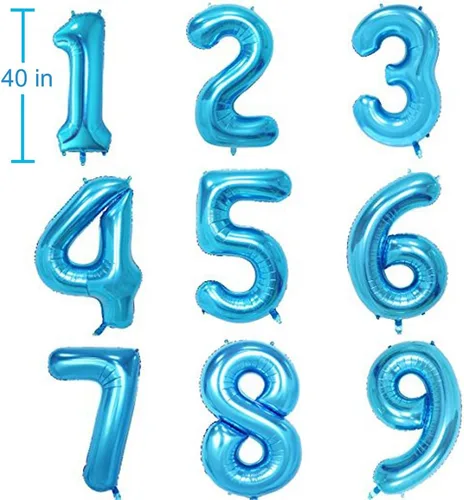 Miniatura 4 de Globo del número 3, globos de papel de aluminio con helio, decoraciones de fiesta infantil de 3º cumpleaños para niños, color azul, 40 pulgadas