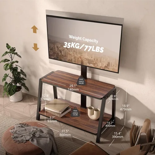 Miniatura 2 de FITUEYES Soporte de TV de madera con soporte para televisores de 32 a 55 pulgadas, centro de entretenimiento de 2 niveles con almacenamiento