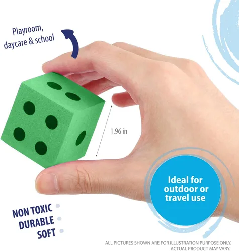 Miniatura 4 de Deke Home - Juego de dados de espuma (paquete de 4), dados grandes para el aula y la escuela en casa, color verde brillante, grande de 1.96