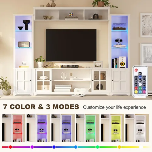 Miniatura 3 de MEISSALIVVE Mueble de pared con almacenamiento y luces LED, gran centro de entretenimiento con estanterías para televisores de hasta 70 pulgadas