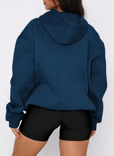 Miniatura 76 de onlypuff Sudadera casual con capucha para mujer, de manga larga, con bolsillo de canguro, hombro caído