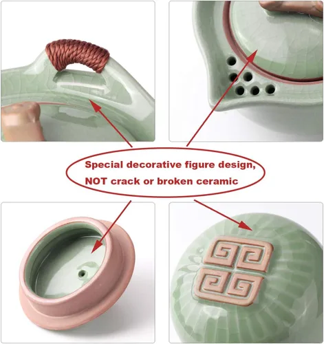 Miniatura 5 de Juego de tetera de cerámica de viaje, tetera china de kung fu, 1 tetera 2 mini tazas de té de porcelana gongfu con infusor, bolsa portátil, todo
