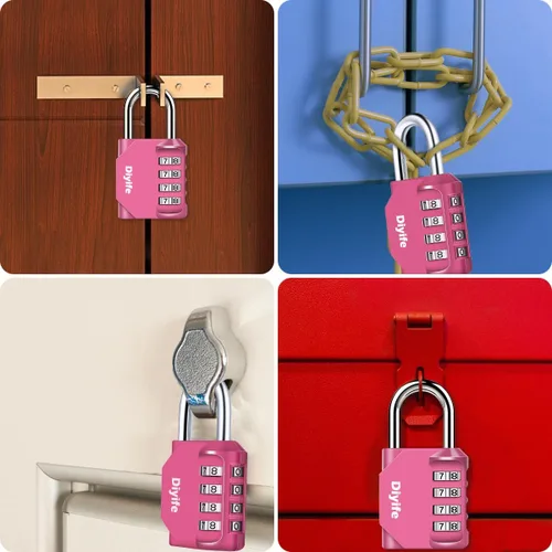 Miniatura 7 de Diyife - Paquete de 2 candados de combinación de 4 dígitos impermeables para exteriores, para casilleros de gimnasio, cajas de herramientas, Rosa