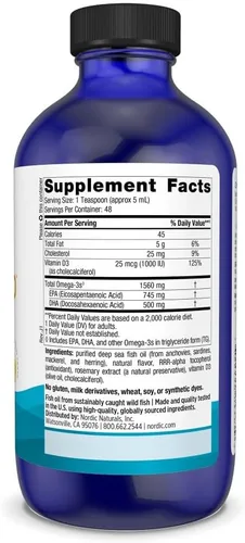 Miniatura 2 de Nordic Naturals Omega-3D, sabor a limón, 8 onzas, 1560 mg de omega-3 + 1000 UI de vitamina D3, aceite de pescado, EPA y DHA, apoyo inmunológico