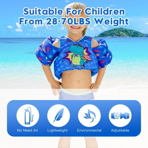 Miniatura 3 de REALIKE Chaleco de natación para niños pequeños, flotadores, ayudas de natación con arnés de hombro, alas de brazo para niños/bebés/bebé, playa