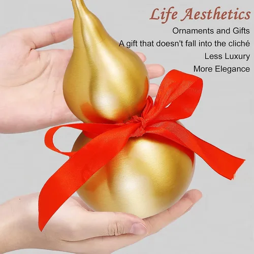 Miniatura 2 de Calabaza de latón Feng Shui Wu Lou con tira de la suerte roja para decoración de decoración de decoración del hogar, 7.87 pulgadas de alto, latón