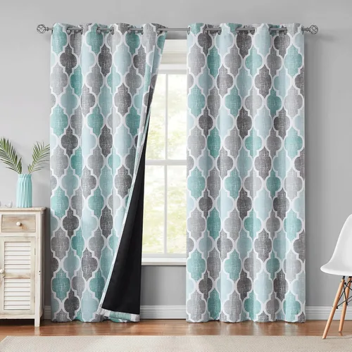 Miniatura 27 de Beauoop Cortinas 100% Opacas de 45 Pulgadas de Largo, 2 Paneles para Dormitorio, Sala de Estar, Gris Aqua Marroquí Geométrico, Oscurecimiento