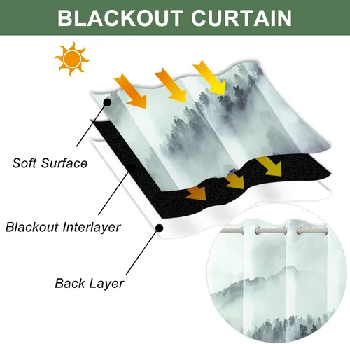 Miniatura 80 de AWERT Cortinas opacas para dormitorio, árbol negro con niebla, naturaleza, amanecer, bosque, 2 paneles para sala de estar, bloqueo de calor, 21 x 45