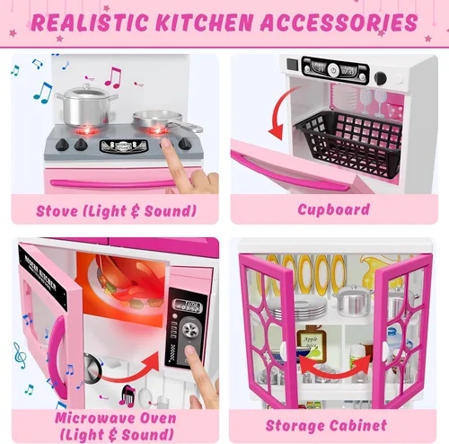 Miniatura 3 de Wee Wonders - Juego de cocina para niños de 5 en 1 con luces y sonidos realistas, juguetes de mini cocina para niñas, juguete de casa de cocina