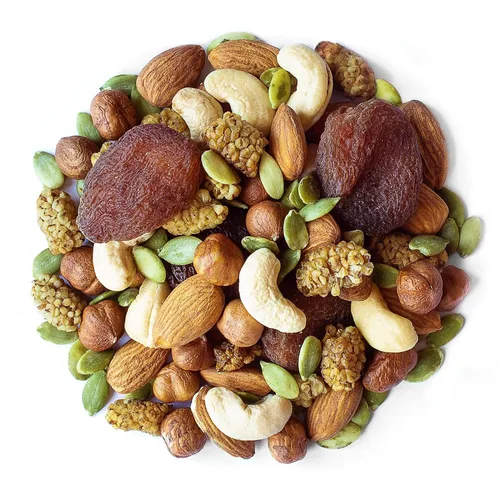 Miniatura 3 de Mezcla orgánica de frutos secos de 6 fuerzas, 4 onzas, crudos, sin OMG, moras, anacardos, semillas de calabaza, albaricoques, avellanas, almendras.