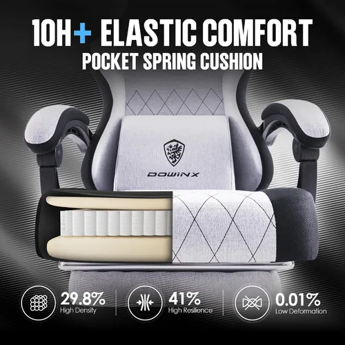 Miniatura 4 de Dowinx Silla de tela para videojuegos, silla ergonómica para computadora con reposapiés y cojín de resorte de bolsillo, silla de videojuegos de Gris