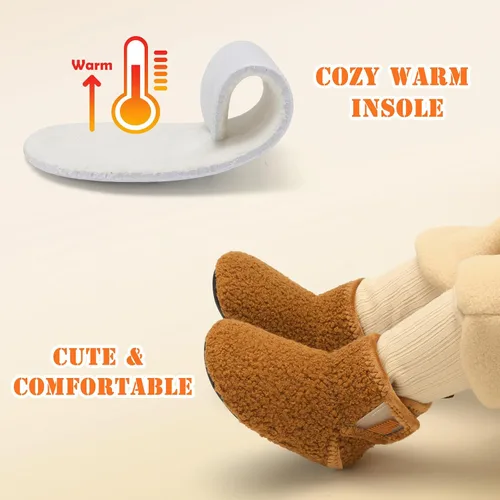 Miniatura 6 de BARERUN Pantuflas para niños y niñas, zapatos de casa para bebés, botines de invierno mullidos de felpa acogedora para niños, pantuflas cálidas