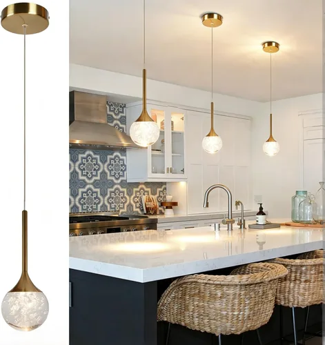 Miniatura 10 de Moderna lámpara colgante de cristal cromado, lámpara colgante de techo con forma de lágrima de luna, luz de isla de cocina, lámpara LED regulable