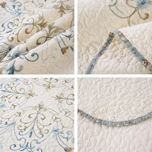 Miniatura 7 de vctops Juego de edredón acolchado bordado floral bohemio de 3 piezas, tamaño Queen, 100% algodón, ligero y reversible, para todas las estaciones