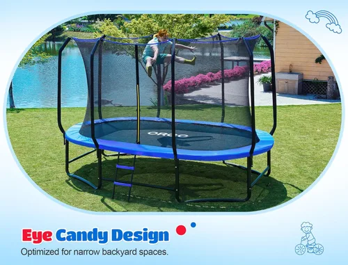Miniatura 4 de ORCC Trampolín ovalado para exteriores con red de seguridad, trampolín de gimnasia recreativa para niños, trampolines de jardín con marco de acero