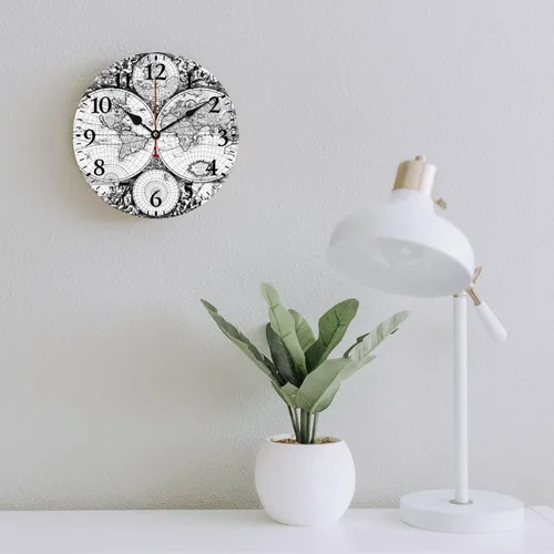 Miniatura 52 de Reloj de pared de madera con mapa del mundo antiguo, estilo nostálgico, Atlas histórico, diseño vintage, impresión de madera, reloj de pared