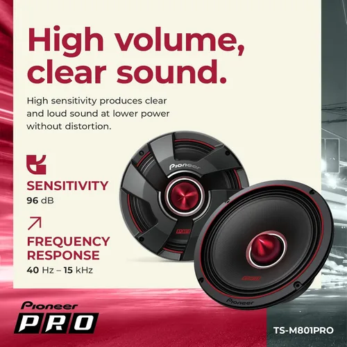 Miniatura 11 de Pioneer P.R.O. Series TS-M801PRO - Altavoces de 8 pulgadas (par) - 600 W máximo, perfectos para instalaciones de alto SPL y audio de automóvil