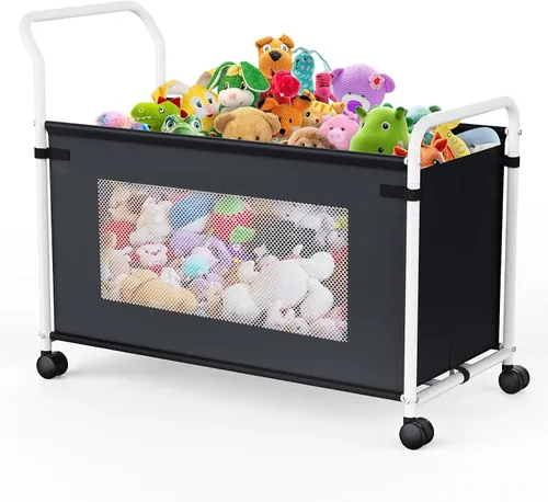 Miniatura 9 de KEEGH Caja de juguetes extragrande para niños con ruedas giratorias de 360°, baúl de juguetes resistente para niños y niñas, organizador
