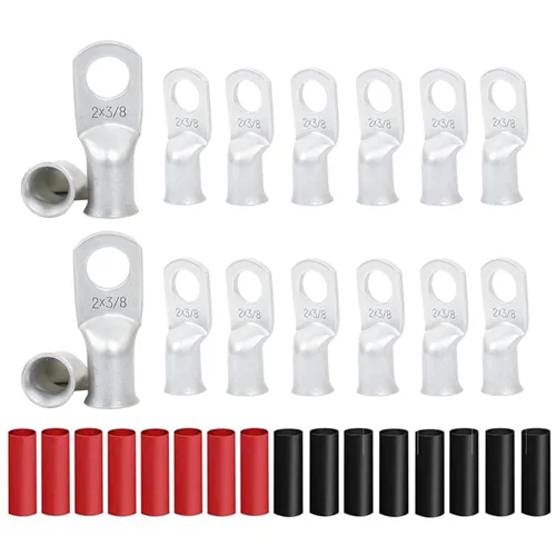Miniatura 26 de 8 piezas de terminales de cable de cobre estañado de servicio pesado 1/0 AWG con espárrago de 3/8" y 8 piezas de terminales 1/0 AWG con espárrago