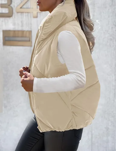 Miniatura 2 de MEROKEETY Chaleco acolchado para mujer, sin mangas, con cremallera, con cuello alto, con bolsillos