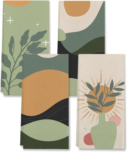 EIONEY Toallas de cocina y paños de té bohemios abstractos de sol, sol, luna, hoja de montaña, paño de cocina, saco de harina, toalla de mano para