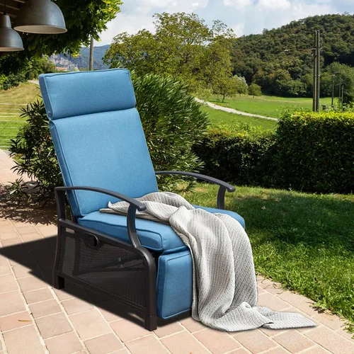 Miniatura 12 de Domi - Silla reclinable para exteriores, sillón reclinable de patio con mimbre tejido a mano, mesa abatible con respaldo de empuje, ángulo