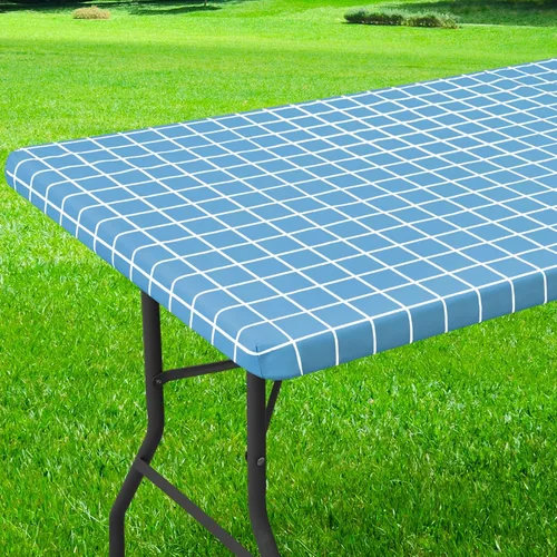 Miniatura 12 de Mantel redondo de vinilo de 36 a 44 pulgadas, mantel elástico impermeable con reverso de franela, mantel de plástico para picnic, campamento, al Café