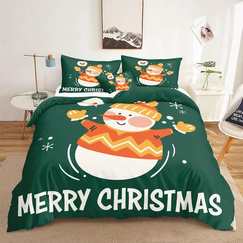 Miniatura 51 de Juego de ropa de cama de Navidad con funda de edredón de copos de nieve, color blanco y rojo, con estampado navideño, juego de ropa de cama festiva