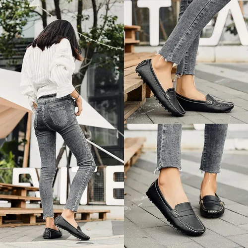 Miniatura 7 de Artisure Mocasines clásicos de cuero genuino para mujer, mocasines de conducción, mocasines casuales sin cordones, zapatos de barco cómodos y a