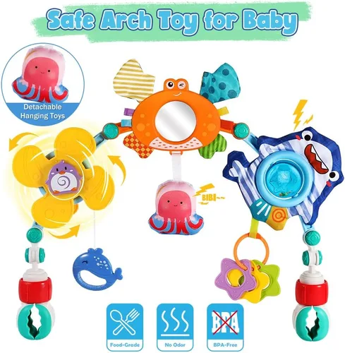Miniatura 5 de Juguete para cochecito y asiento de coche para bebés Sinomars, arco móvil para cuna ajustable con juguete de sonido y juguetes colgantes para bebé