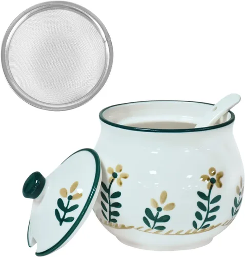 Miniatura 8 de Koythin Recipiente de grasa de tocino de cerámica con colador, 23 onzas, adecuado para almacenar aceite de freír y grasa de cocina (cian y naranja)