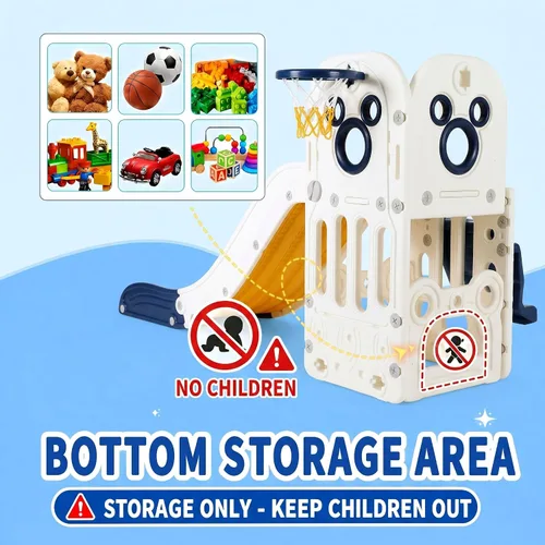 Miniatura 7 de Arlopu Juego de tobogán 6 en 1 para niños pequeños, tobogán resistente para niños con aro de baloncesto y telescopio, pasos antideslizantes, juego
