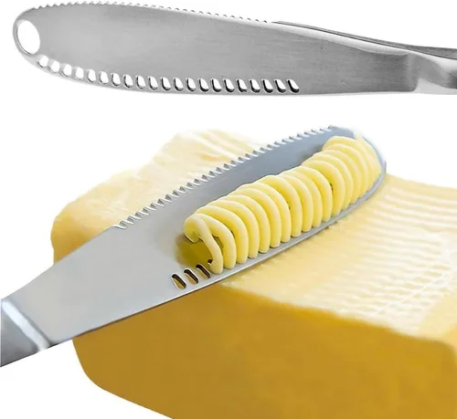 Miniatura 2 de Cuchillo de mantequilla de acero inoxidable Nevkha - Cuchillo listo para mantequilla de 3 en 1, esparcidor de mantequilla y gadget de cocina