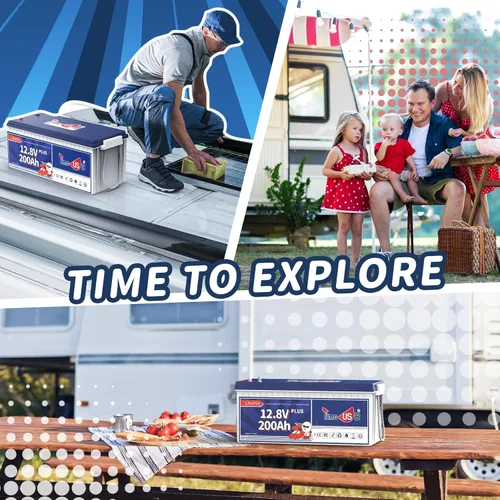 Miniatura 7 de Timeusb LiFePO4 Batería de 12 V 200 Ah Plus, batería de ciclo profundo con potencia de salida máxima de 2560 W, batería de litio integrada de 200 A