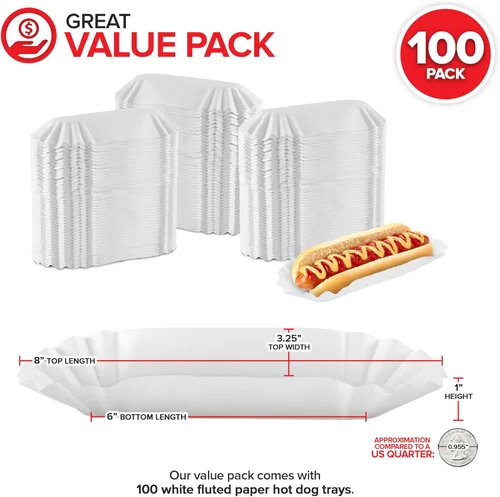 Miniatura 2 de Stock Your Home Bandejas de papel para perros calientes (paquete de 100) forros de papel estriado para perros calientes de 6 pulgadas, envoltorios