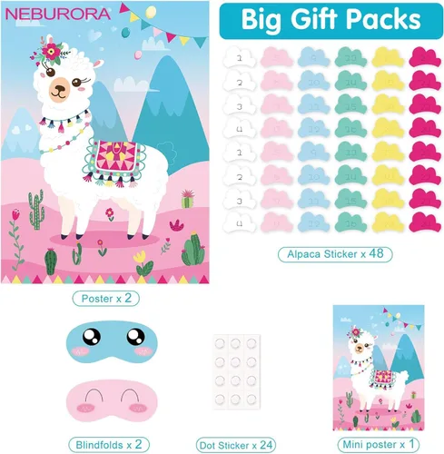 Miniatura 3 de NEBURORA Paquete de 2 pósteres grandes de 21 x 28 pulgadas con 48 calcomanías con temática de llama, suministros de fiesta de cumpleaños para niñas
