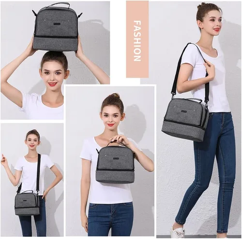 Miniatura 2 de Bolsa para extractor de leche con compartimento para extractor de leche, bolsa enfriadora y resistente a la humedad, doble capa para la madre, Gris