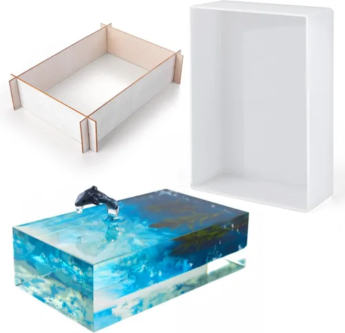 Moldes Rectangulares Grandes de Silicona para Resina, Molde Profundo de Epoxi con Soporte de Marco de Madera para Preservación de Flores DIY,