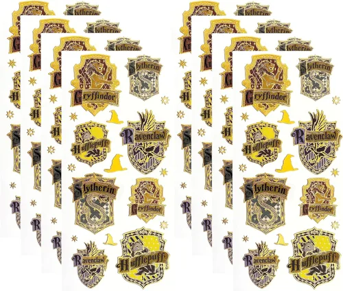 Paper House Productions Harry Potter Hogwarts House Crests - Juego de 8 hojas de calcomanías con efecto esmaltado brillante Escudos de la casa de