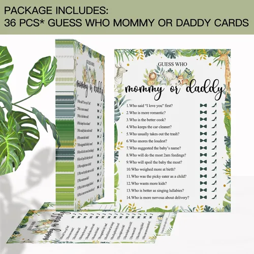 Miniatura 2 de Celepaty 36 tarjetas de safari de juego de Guess Who Mommy Or Daddy, Safari Jungle Baby Shower, juegos de baby shower, con temática de animales