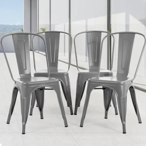 Miniatura 9 de Juego de 4 sillas de comedor de metal para patio, sillas de restaurante de 18 pulgadas, altura de asiento para interiores y exteriores, apilables